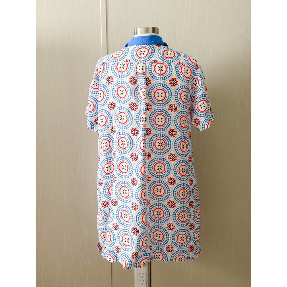 UNTUCKit Paola Dress Womens XL Linen Blend Blue Red Medallion Print Shift - Picture 4 of 9